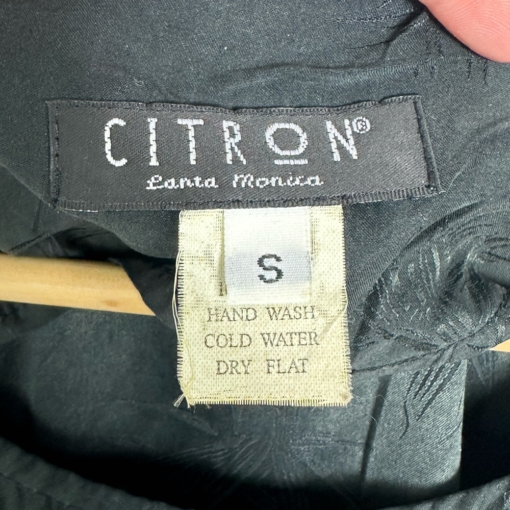 Vintage Citron 100% Silk Black Maxi Dress Fish Embroidery Size Small Side Zipper - Picture 4 of 14